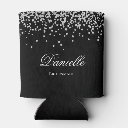 Faux Sparkly Diamond Black en White, op maat gemaa Blikjeskoeler (Achterkant)