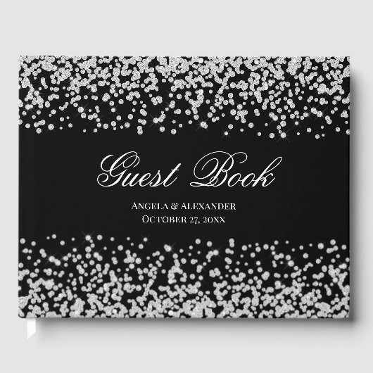 Faux Sparkly Diamond Black en White, op maat gemaa Gastenboek (Voorkant)