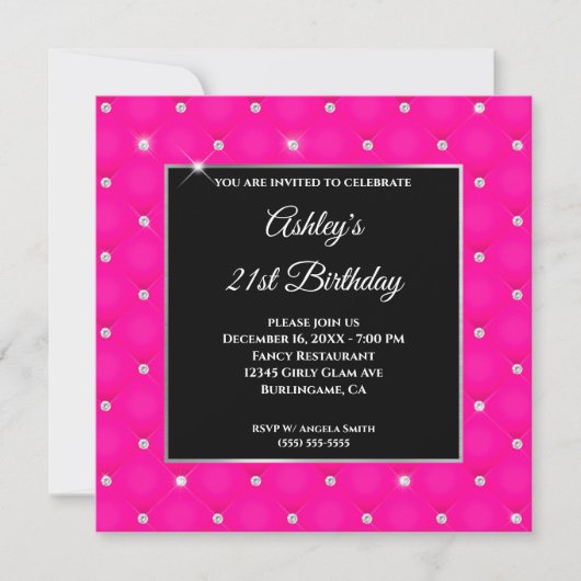 Faux Sparkly Diamond Hot Pink Birthday Kaart (Voorkant)