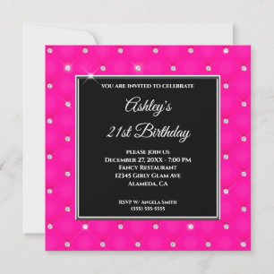 Faux Sparkly Diamond Tufted Hot Pink 21st Birthday Kaart