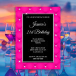 Faux Sparkly Diamond Tufted Hot Pink 21st Birthday Kaart<br><div class="desc">Creëer uw eigen fancy, stijlvolle, mijlpaalse viering van de viering van 5x7 stijl voor haar. Het decoratieve digitale afbeelding voor achtergrondkunst is voorzien van een faux sparkly diamond of een roze, roze, roze, roze, roze zwart gekleurd satin ombre. In het midden aan de voorkant is er een faux zilveren grens...</div>