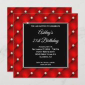 Faux Sparkly Diamond Tufted Red 21st Birthday Kaart (Voorkant / Achterkant)