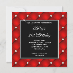 Faux Sparkly Diamond Tufted Red 21st Birthday Kaart