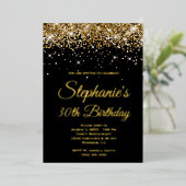 Faux Sparkly Gold Glitter Black 30th Birthday Folie Uitnodiging (Staand Voorkant)