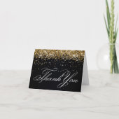 Faux Sparkly Gold Glitter Black Bedankkaart (Voorkant)