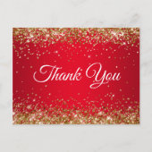 Faux Sparkly Gold Glitter Bright Red Hartelijk dan Briefkaart (Voorkant)