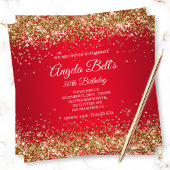 Faux Sparkly Gold Glitter Bright Red Ombre Kaart