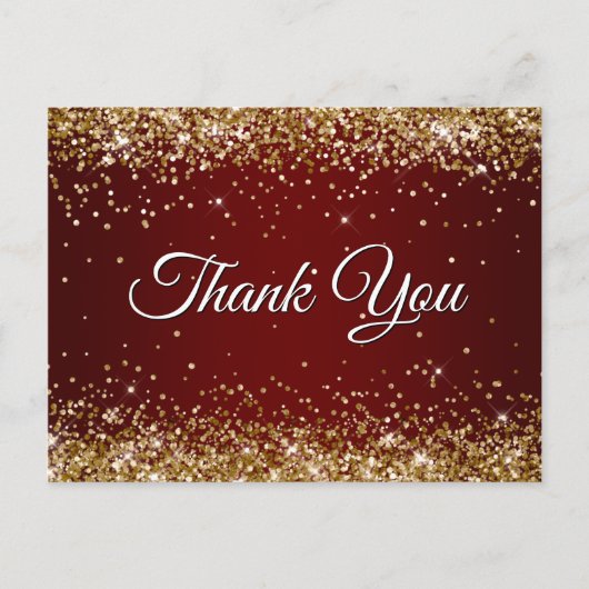 Faux Sparkly Gold Glitter Burgundy Hartelijk dank Briefkaart (Voorkant)