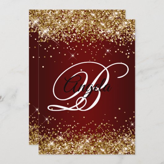 Faux Sparkly Gold Glitter Burgundy Ombre Kaart (Voorkant / Achterkant)