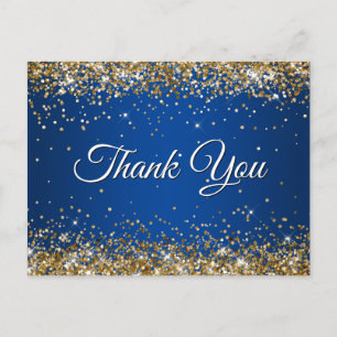 Faux Sparkly Gold Glitter Deep Blue Hartelijk dank Briefkaart