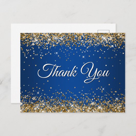 Faux Sparkly Gold Glitter Deep Blue Hartelijk dank Briefkaart (Voorkant / Achterkant)