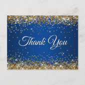 Faux Sparkly Gold Glitter Deep Blue Hartelijk dank Briefkaart (Voorkant)
