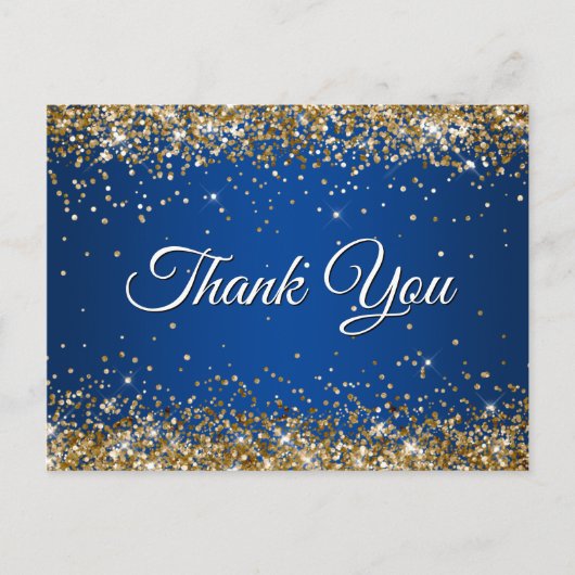 Faux Sparkly Gold Glitter Deep Blue Hartelijk dank Briefkaart (Voorkant)
