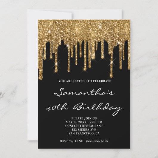 Faux Sparkly Gold Glitter Drift zwarte dag Kaart (Voorkant)