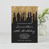 Faux Sparkly Gold Glitter Drift zwarte dag Kaart (Staand voorkant)