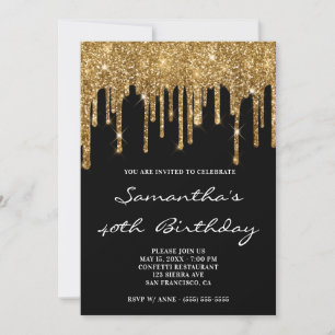 Faux Sparkly Gold Glitter Drift zwarte dag Kaart