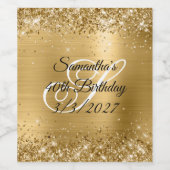 Faux Sparkly Gold Glitter en Folie 40e verjaardag Wijn Etiket (Enkel label)