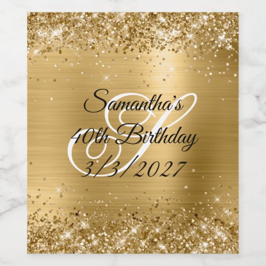 Faux Sparkly Gold Glitter en Folie 40e verjaardag Wijn Etiket (Enkel label)