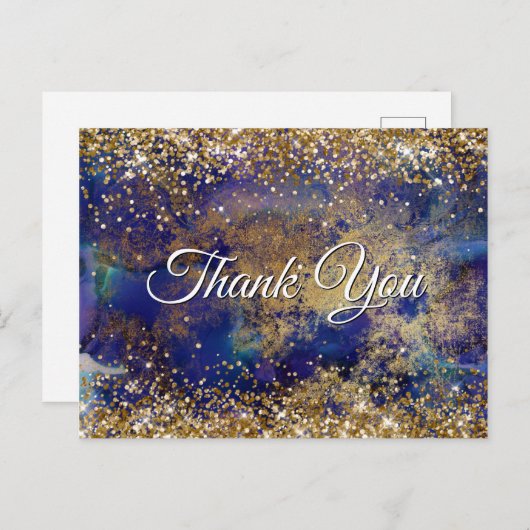 Faux Sparkly Gold Glitter Indigo Marble Hartelijk  Briefkaart (Voorkant / Achterkant)