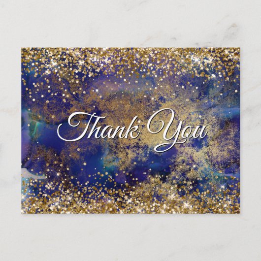 Faux Sparkly Gold Glitter Indigo Marble Hartelijk  Briefkaart (Voorkant)