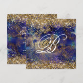 Faux Sparkly Gold Glitter Indigo Marble Monogram Kaart (Voorkant / Achterkant)