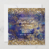 Faux Sparkly Gold Glitter Indigo Marble Monogram Kaart (Achterkant)