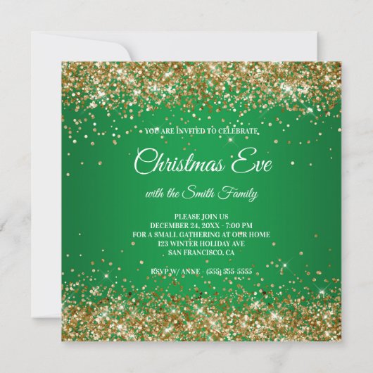 Faux Sparkly Gold Glitter-kerstgroen Kaart (Achterkant)