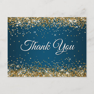 Faux Sparkly Gold Glitter Ocean Blue Hartelijk dan Briefkaart