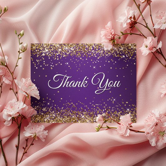 Faux Sparkly Gold Glitter Royal Paars Briefkaart