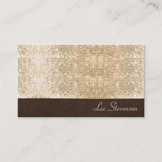 FAUX Sparkly Gold Sequins en Brown Linen look Visitekaartje (Voorkant)