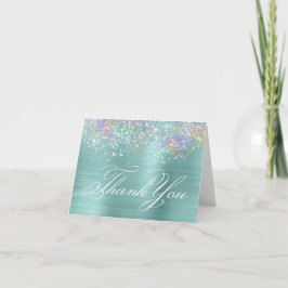 Faux Sparkly Holographic Glitter Bleek Turquoise Bedankkaart