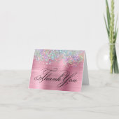 Faux Sparkly Holographic Glitter Pink Folie Bedankkaart (Voorkant)