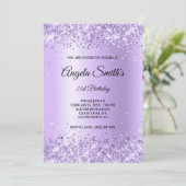 Faux Sparkly Lavender Glitter Paarse Satin Folie Kaart (Staand voorkant)