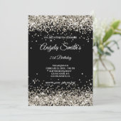 Faux Sparkly Platinum Glitter Black Kaart (Staand voorkant)
