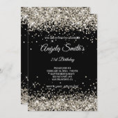 Faux Sparkly Platinum Glitter Black Kaart (Voorkant / Achterkant)