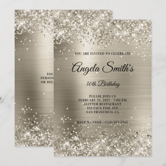 Faux Sparkly Platinum Glitter Foil 30th Birthday Kaart (Voorkant / Achterkant)