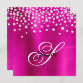 Faux Sparkly Rhinestone Hot Pink Folie Monogram Kaart (Voorkant / Achterkant)