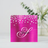 Faux Sparkly Rhinestone Hot Pink Folie Monogram Kaart (Staand voorkant)