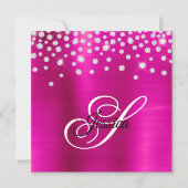 Faux Sparkly Rhinestone Hot Pink Folie Monogram Kaart (Voorkant)