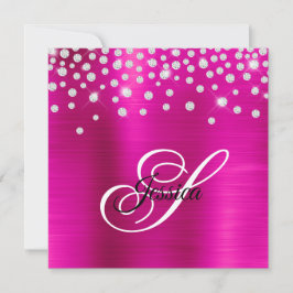 Faux Sparkly Rhinestone Hot Pink Folie Monogram Kaart