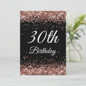 Faux Sparkly Roos Gold Glitter Black 30th Birthday Kaart (Staand voorkant)