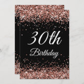 Faux Sparkly Roos Gold Glitter Black 30th Birthday Kaart (Voorkant / Achterkant)
