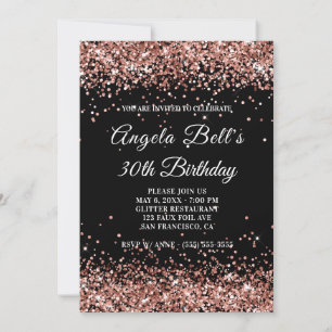 Faux Sparkly Roos Gold Glitter Black 30th Birthday Kaart