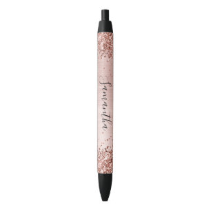 Faux Sparkly Roos Gold Glitter Blush Ombre Foil Zwarte Inkt Pen