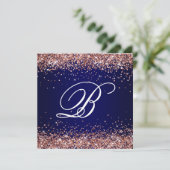 Faux Sparkly Roos Gold Glitter Monogram Navy Ombre Kaart (Staand voorkant)