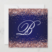 Faux Sparkly Roos Gold Glitter Monogram Navy Ombre Kaart (Voorkant)