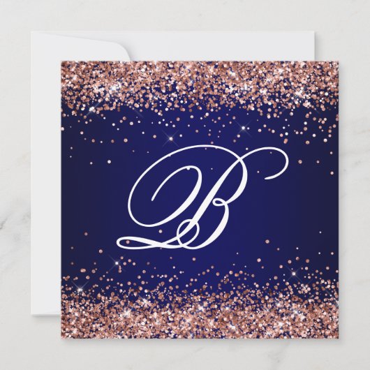 Faux Sparkly Roos Gold Glitter Monogram Navy Ombre Kaart (Voorkant)