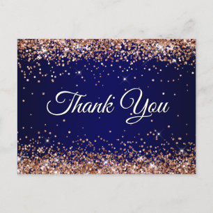 Faux Sparkly Roos Gold Glitter Navy Blue Hartelijk Briefkaart