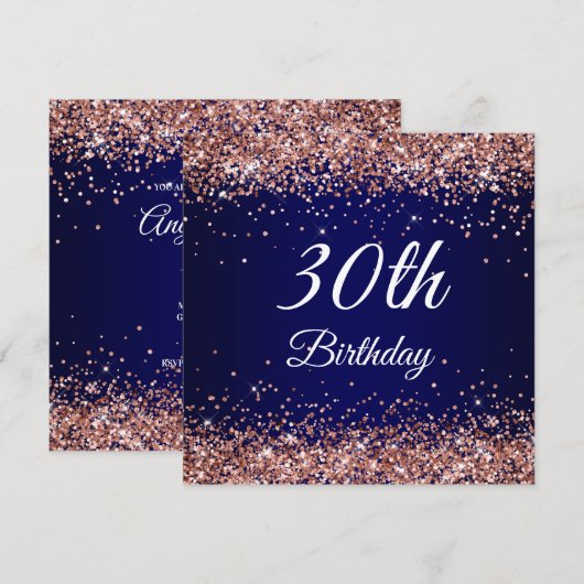 Faux Sparkly Roos Gold Glitter Navy Blue Kaart (Voorkant / Achterkant)