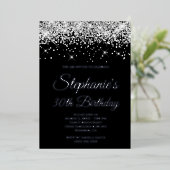 Faux Sparkly Silver Glitter Black 30th Birthday Folie Uitnodiging (Staand Voorkant)